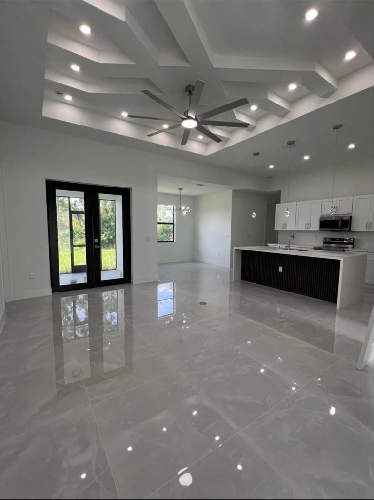 Large-Format Polished Porcelain Throughout a New Home